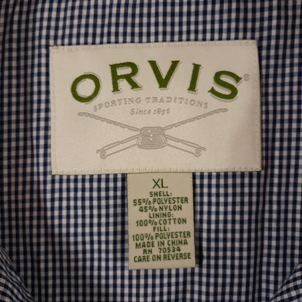 Orvis Quilted Vest Mens XL Blue Puffer Argyle Full Zip Outdoor Heritage - Picture 5 of 11